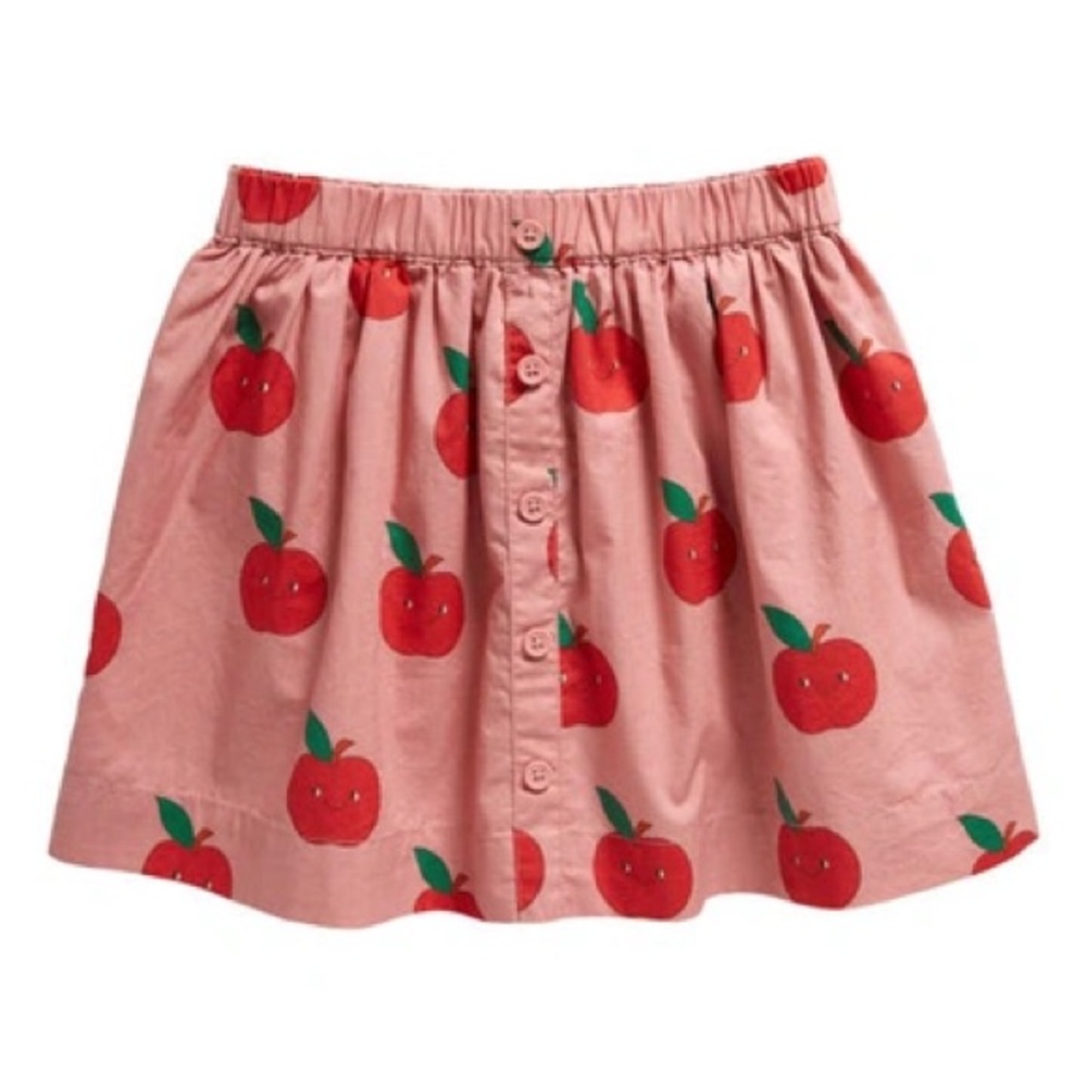 Mini Boden Pink Skirt with Red Apple Design